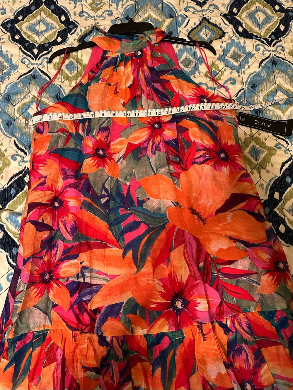 MSK Women's Printed Ruffle-Hem Halter Dress Orange & Pink Floral. Size M- NWT - Picture 10 of 16